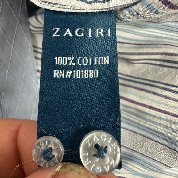 Zagiri Mens Button Up Striped Long Sleeve Dress Shirt Blue Purple Size Large - Picture 8 of 9
